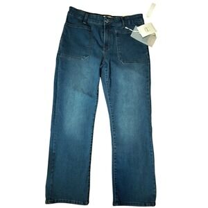 NEW Tahari Women's 10 Brittle Crunch Wash Mid Rise Mini Boot Patch Pocket Jeans